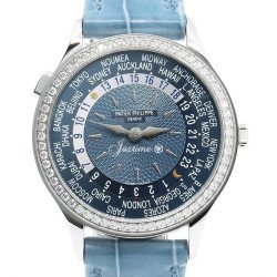 Man Watch Patek Philippe Complications World Time White Gold Gray Blue 36mm 7130G-016
