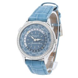 Man Watch Patek Philippe Complications World Time White Gold Gray Blue 36mm 7130G-016